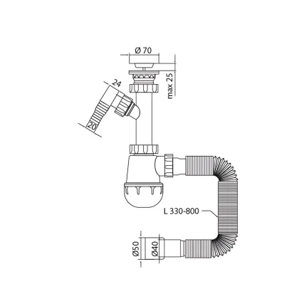 Сифон для кухні Mixxus SK-01-B 1 1/2"x40 з литим випуском та відводом для пральної машини (MI8191) — Photo 1