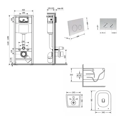 Готове рішення Qtap для ванної кімнати: підвісний унітаз Gemini Ultra Quiet 485×340×350 + комплект інсталяції Nest 4 в 1 (кругла клавіша Satin) — Photo 1