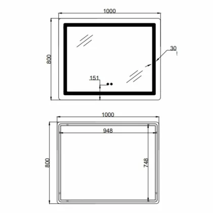 Дзеркало Lidz Kubis (KU2) 1000х800 з LED-підсвічуванням Touch, з антизапотіванням, з димером, рег. яскравості LD78LF6141008048450 — Photo 1