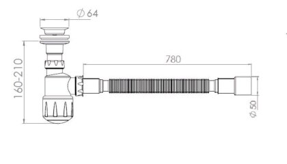 Сифон для умивальника NOVA 64 мм гофру d 40/50 мм (1050) — Photo 1