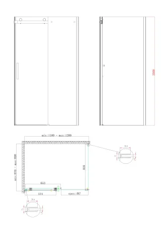 Бічна стінка до кабіни Koer SR SW01-90x200-TR-07 прозоре скло Easy Clean 8мм, графіт (KR5382) — Photo 5