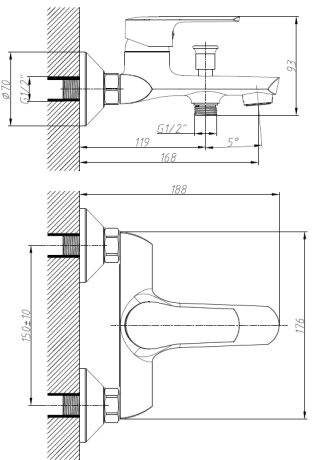 KIT 21081 набір змішувачів (3 в 1), змішувач для умивальника, змішувач для ванни, душовий гарнітур — Photo 5