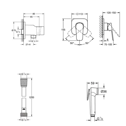 Готовий комплект для гігієнічного душу Grohe Cubeo (UA11183003) — Photo 1