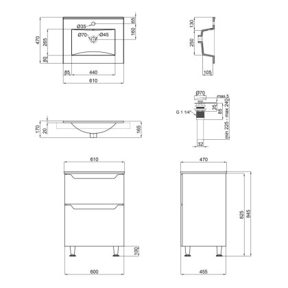 Комплект Qtap Scorpio 605х825х460 Graphite тумба підлогова + раковина урізна QT1471TNВ6023060CG — Photo 1