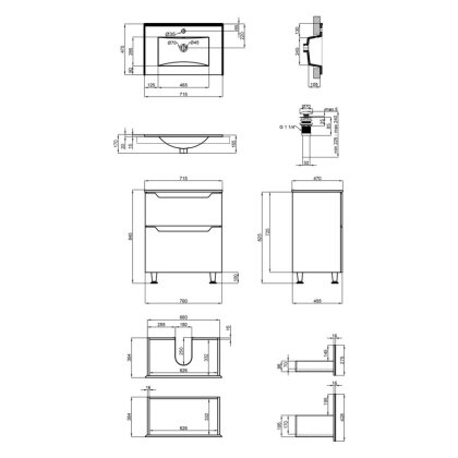 Комплект Qtap Scorpio 710х825х460 Graphite тумба підлогова + раковина урізна QT1471TNВ7023070CG — Photo 1