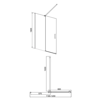 Фіксоване скло до QT Стіна Walk-In GLIDE CRM2012.C8, скло 8мм Clear, покриття CalcLess, 120x190, розсувна — Photo 1