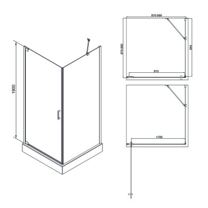 Фіксоване скло до QT Душова кабіна AQUARIUS CRM1099SC6, квадрат, 90x90, скло 6мм Clear, розпаш., без піддону — Photo 1