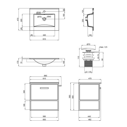 Комплект Qtap Taurus 600х580х437 White/Whitish oak тумба підвісна + раковина урізна QT2472TPT603WWO — Photo 1