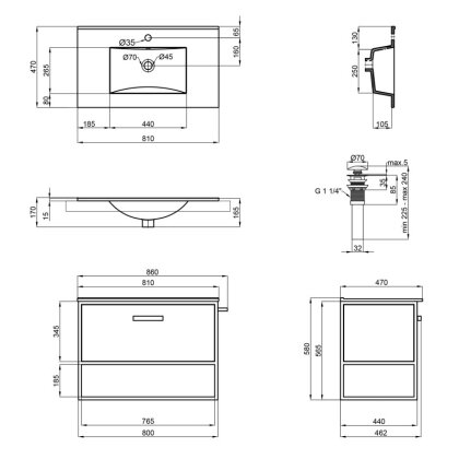 Комплект Qtap Taurus 800х580х437 White/Whitish oak підвісна тумба + раковина урізна QT2472TPT803WWO — Photo 1