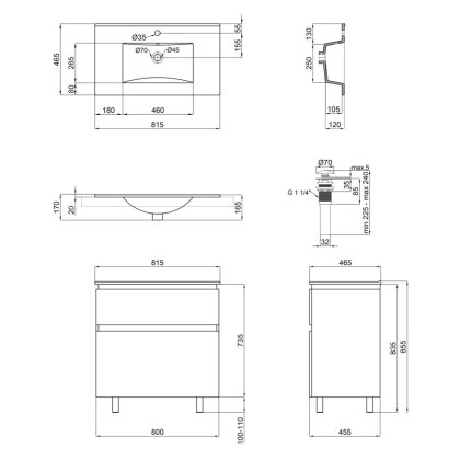 Комплект Qtap Albatross 810х825х460 White тумба напольна + раковина урізна QT0171TN800D3080CW — Photo 1