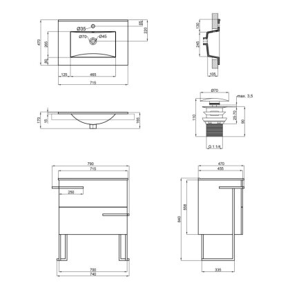 Комплект Qtap Taurus 700х800х437 Whitish oak підлогова тумба + раковина урізна QT2471TNT703WO — Photo 1