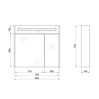 Дзеркальний шафа підвісний Qtap Robin 800х730х145 Graphite з LED-підсвічуванням QT1377ZP8002G — Photo 2