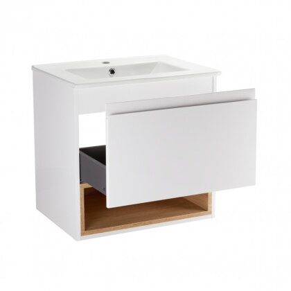 Комплект Qtap Robin 600х580х437 White/Whitish oak підлогова тумба + раковина урізна QT1372TPВ6001WWO — Photo 2