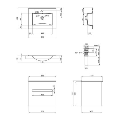 Комплект Qtap Virgo 600х580х437 White/Whitish oak тумба підвісна + раковина урізна QT1872TPА6013060CW — Photo 1