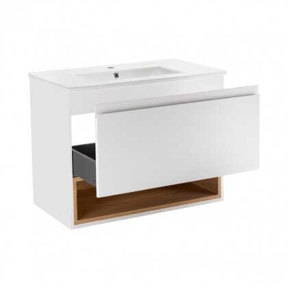 Комплект Qtap Robin 700х580х437 White/Whitish oak підвісна тумба + раковина урізна QT1372TPВ7001WWO — Photo 2