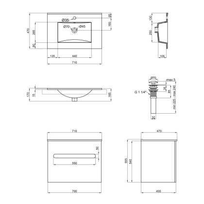 Комплект Qtap Virgo 700х580х437 White/Whitish oak підвісна тумба + раковина урізна QT1872TPА7013070CW — Photo 1