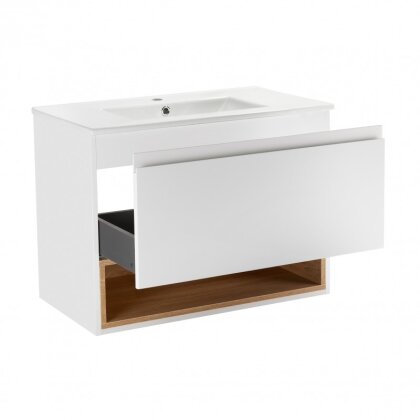 Комплект Qtap Robin 800х580х437 White/Whitish oak підвісна тумба + раковина урізна QT1372TPВ8001WWO — Photo 2