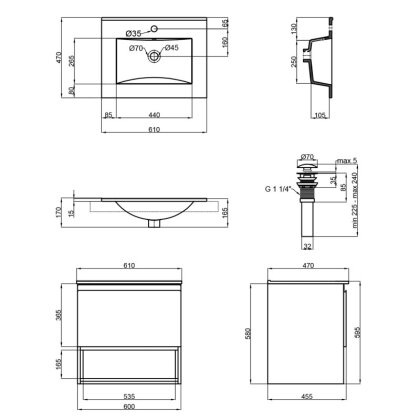 Комплект Qtap Robin 600х580х437 Graphite/Whitish oak тумба підвісна + раковина урізна QT1372TPВ6002GWO — Photo 1