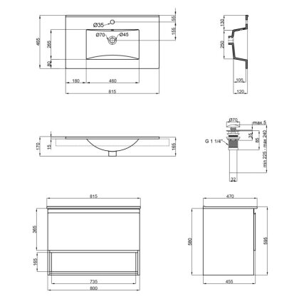 Комплект Qtap Robin 800х580х437 Graphite/Whitish oak тумба підвісна + раковина урізна QT1372TPВ8002GWO — Photo 1