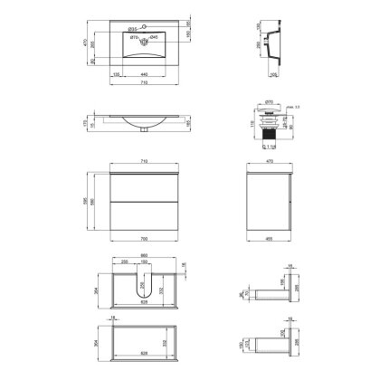 Комплект Qtap Tern 700х580х437 White тумба підвісна + раковина урізна QT1772TPL7013070CW — Photo 1