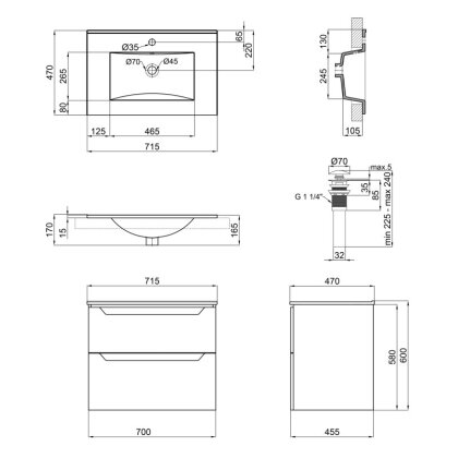 Комплект Qtap Scorpio 710х585х460 White тумба підвісна + раковина урізна QT1472TPВ7013070CW — Photo 1