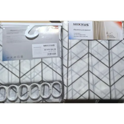 Шторка для ванної Mixxus SCT-010-200x180 з поліестеру (Візерунок "Зигзаг" білий) (AC3580) — Photo 3