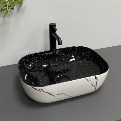 Умивальник (раковина) VBI RAVENNA WHITE BLACK MARMO накладний — Photo 1