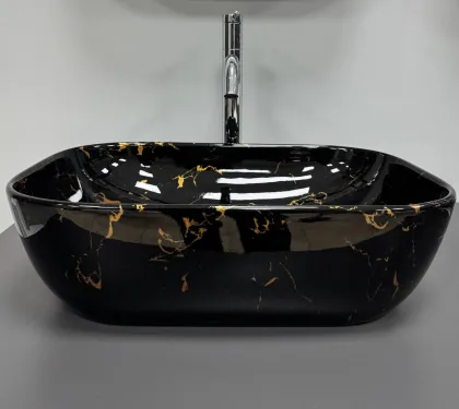 Умивальник (раковина) VBI RAVENNA BLACK LIGHTNING GLOSSY накладний — Photo 5