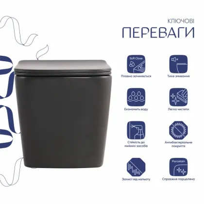 Унітаз підвісний Tern Ultra Quiet 490×365×325 мм, Anthracite, з сидінням Slim Duroplast / Soft-close / Quick Release QT17332303ASAN Qtap — Photo 2