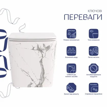 Унітаз підвісний Qtap Tern Ultra Quiet 520×345×325 мм, Marble, з сидінням Slim Duroplast / Soft-close / Quick Release QTTER26MR49002 — Photo 2