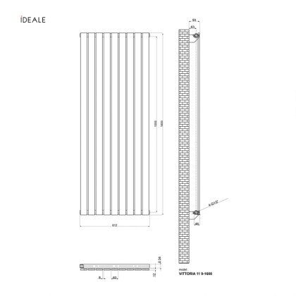 Радіатор дизайнерський Ideale Vittoria 11 9/1600/612 антрацит — Photo 2