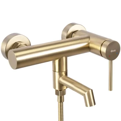 Змішувач для ванни та душу REA FOSS BRUSHED GOLD настінний з виливом — Photo 1