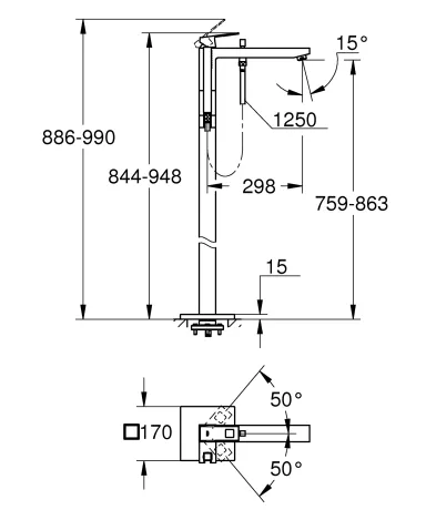 Підлоговий змішувач для ванни Grohe Eurocube (23672001) — Photo 1
