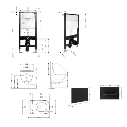 Готове рішення Qtap для ванної кімнати: підвісний унітаз Gemini Ultra Quiet 485x340x350 + комплект інсталяції Standard (лінійна клавіша Black) — Photo 1