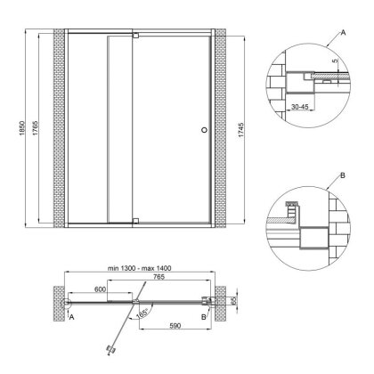 Душові двері в нішу Qtap Pisces WHI2013-14.CP5 130-140x185 см, скло Pattern 5 мм — Photo 1