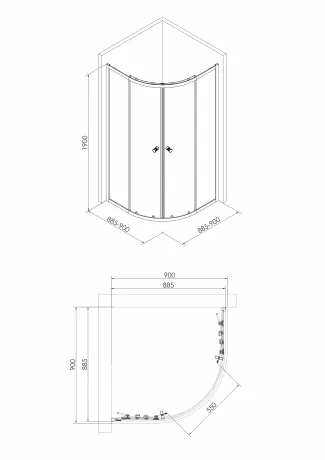OZALA CC душевая кабина 90*90*190см, полукруглая, раздвижная, профиль хром, стекло прозрачное — Photo 1