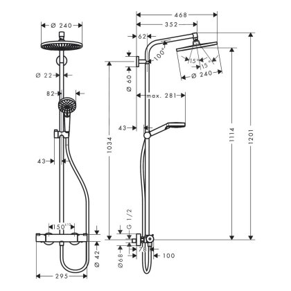 Crometta S 240 1jet Showerpipe Душова система з термостатом, хром — Photo 1