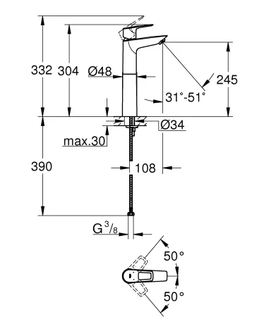 Змішувач на стільницю для раковини XL-розміру Grohe BauLoop New (23764001) — Photo 5