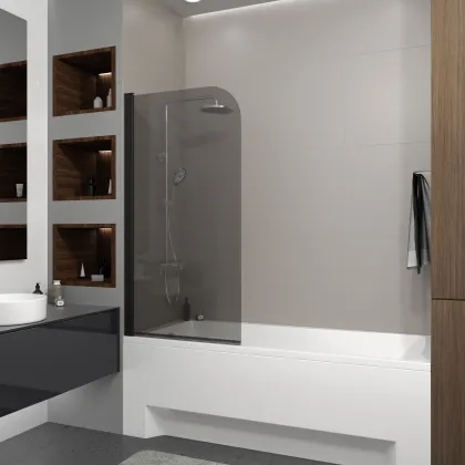 Шторка на ванну одноелементна Dakota 800х1400мм black matt, скло 6мм europe grey — Photo 1