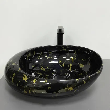 Умивальник (раковина) VBI RICCIA BLACK MARMO GLOSSY накладний — Photo 3