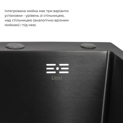  Handmade H6350BL Мийка інтегрована крило зліва Brushed Black PVD+Lidz Aria 015F Змішувач для кухні (k35) Black — Photo 3