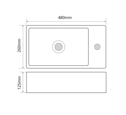 Раковина накладна Mixxus Premium QUADRO-0207 480х260х125mm з отвором під змішувач (MP6503) — Photo 1