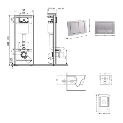 Готове рішення Qtap для ванної кімнати: підвісний унітаз Crow Ultra Quiet 520x360x290 + комплект інсталяції Nest 4 в 1 (квадратна клавіша Satin) — Photo 1