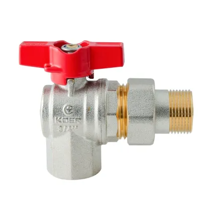 Кран з американкою кутовий Koer Extreme KE.228-20 - 3/4" ручка "метелик" червона (KR5764) — Photo 1