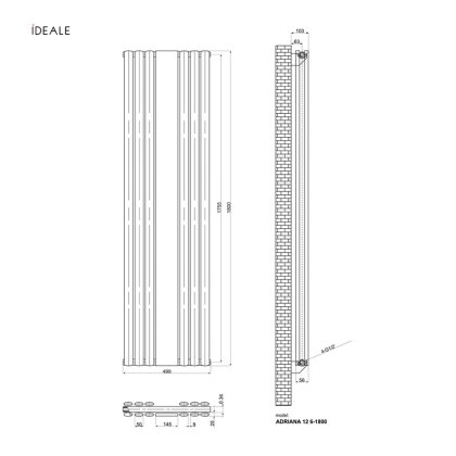 Радіатор дизайнерський Ideale Adriana 12 6/1800/499 антрацит — Photo 2