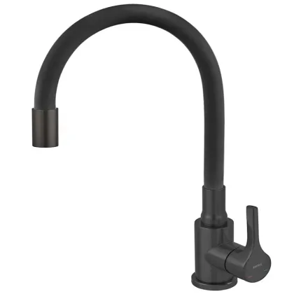 Змішувач для кухні ZERIX REX-011 BLACK REFL.BLACK з нерж. сталі (Колір чорний+силіконовий вилив чорний) (ZX6132)