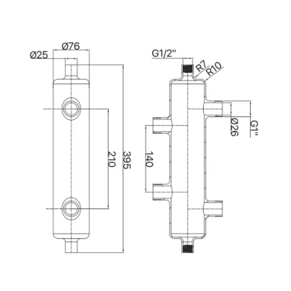 Гідрострелка Koer KR.S1031 2/2 (з воздухоотвод. І дренаж. краном) 1"НР SUS304 (KR2958) — Photo 3