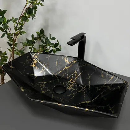 Умивальник (раковина) VBI VENEZIA MARBLE BLACK MATT накладний — Photo 2