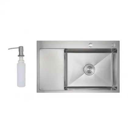 Мийка для кухні інтегрована Lidz Handmade Max 500 H7849L Brushed Steel, 3,0/1,0 мм, крило зліва, збільшена чаша LDH7849LBRU49463