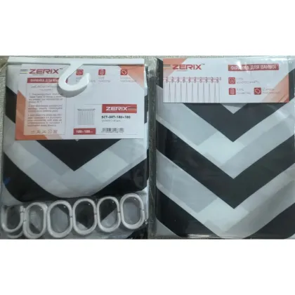 Шторка для ванної ZERIX SCT-007-180x180 з поліестеру (Візерунок "Зигзаг" біло-чорний) (ZX4987) — Photo 2